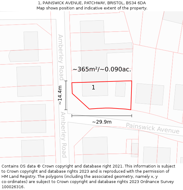 1, PAINSWICK AVENUE, PATCHWAY, BRISTOL, BS34 6DA: Plot and title map