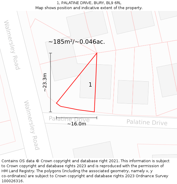 1, PALATINE DRIVE, BURY, BL9 6RL: Plot and title map