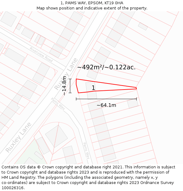 1, PAMS WAY, EPSOM, KT19 0HA: Plot and title map