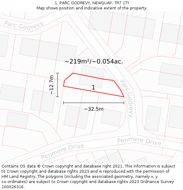 1, PARC GODREVY, NEWQUAY, TR7 1TY: Plot and title map