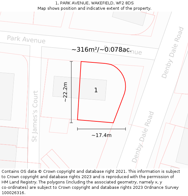 1, PARK AVENUE, WAKEFIELD, WF2 8DS: Plot and title map