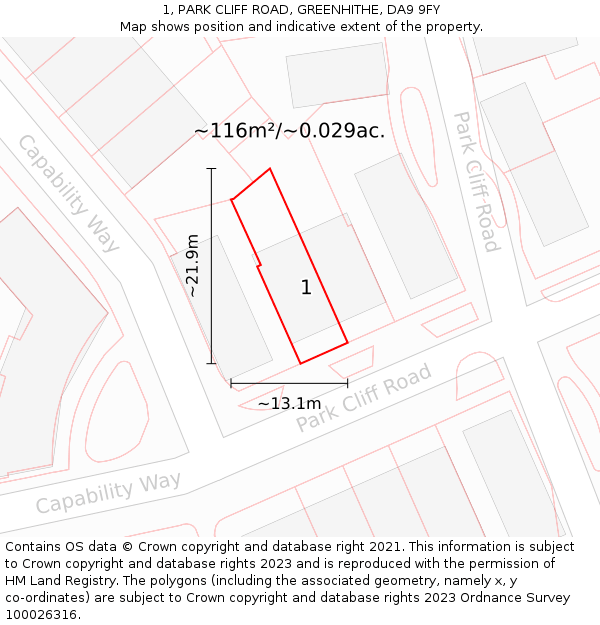 1, PARK CLIFF ROAD, GREENHITHE, DA9 9FY: Plot and title map
