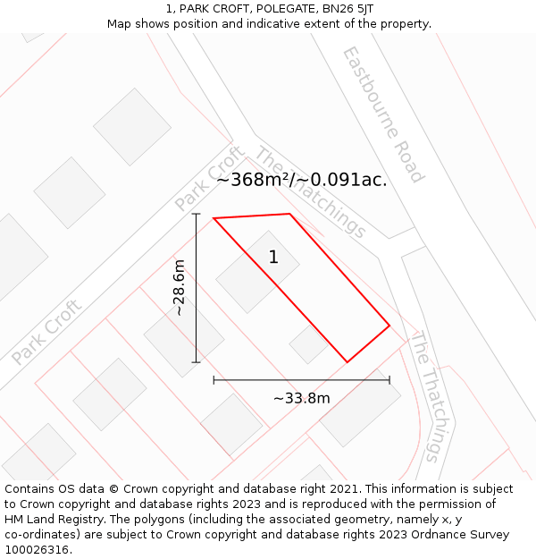 1, PARK CROFT, POLEGATE, BN26 5JT: Plot and title map
