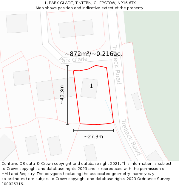 1, PARK GLADE, TINTERN, CHEPSTOW, NP16 6TX: Plot and title map