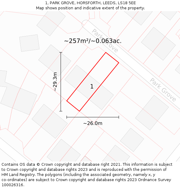 1, PARK GROVE, HORSFORTH, LEEDS, LS18 5EE: Plot and title map