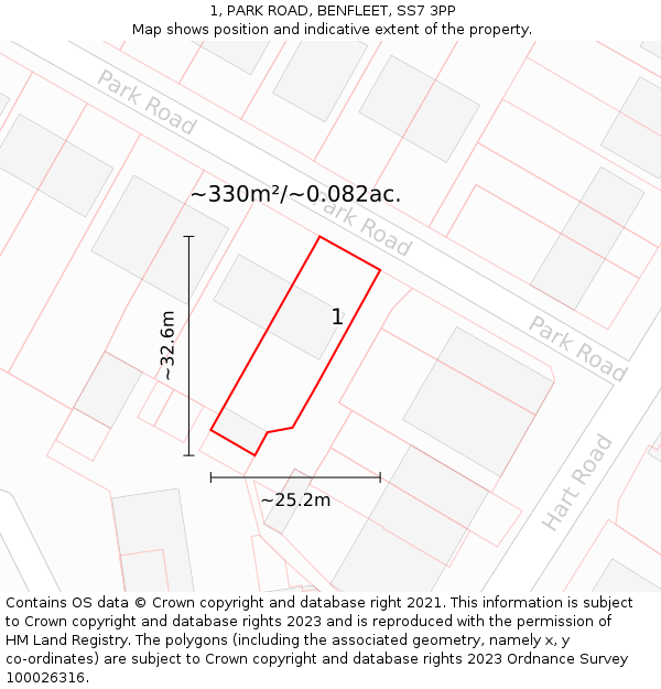 1, PARK ROAD, BENFLEET, SS7 3PP: Plot and title map