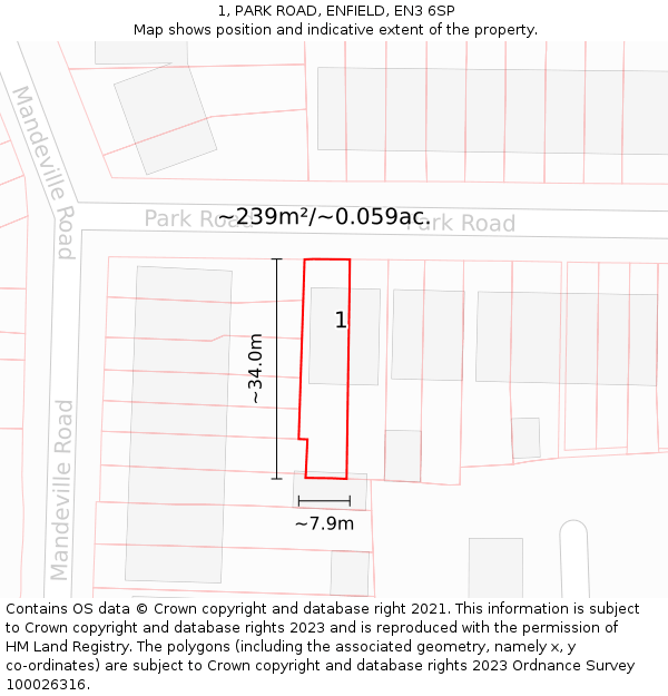 1, PARK ROAD, ENFIELD, EN3 6SP: Plot and title map