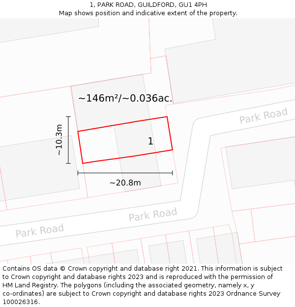 1, PARK ROAD, GUILDFORD, GU1 4PH: Plot and title map