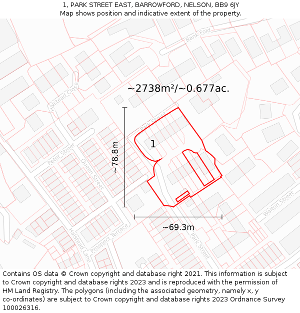 1, PARK STREET EAST, BARROWFORD, NELSON, BB9 6JY: Plot and title map