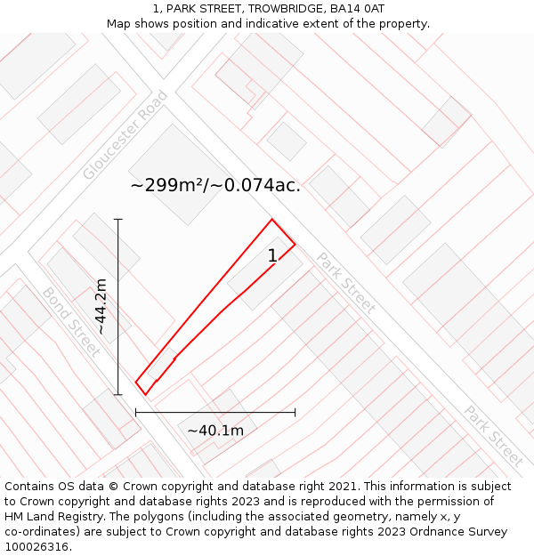 1, PARK STREET, TROWBRIDGE, BA14 0AT: Plot and title map