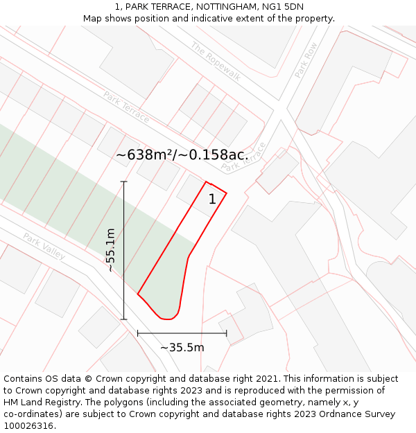 1, PARK TERRACE, NOTTINGHAM, NG1 5DN: Plot and title map