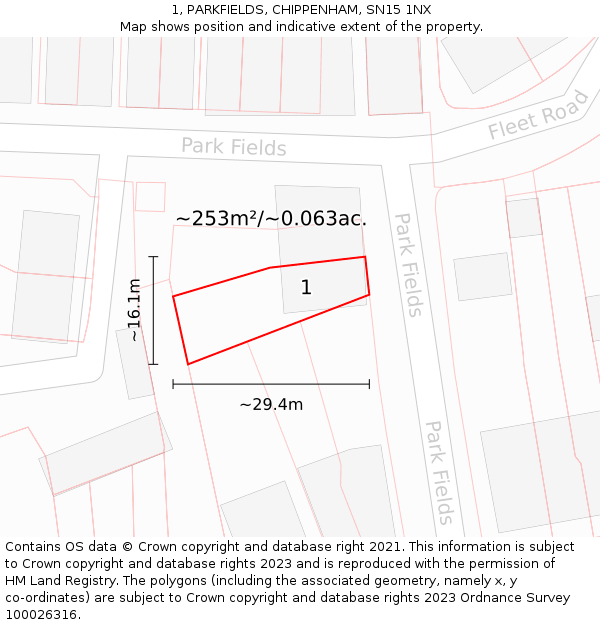 1, PARKFIELDS, CHIPPENHAM, SN15 1NX: Plot and title map
