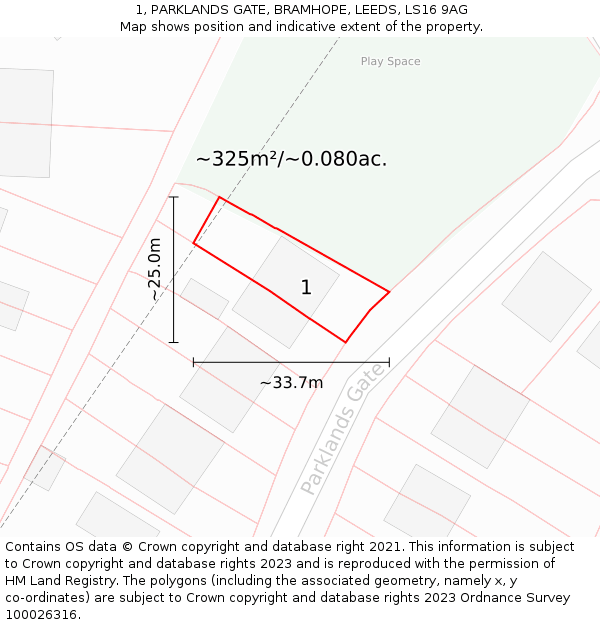 1, PARKLANDS GATE, BRAMHOPE, LEEDS, LS16 9AG: Plot and title map
