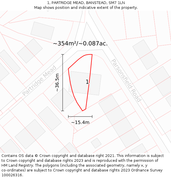 1, PARTRIDGE MEAD, BANSTEAD, SM7 1LN: Plot and title map