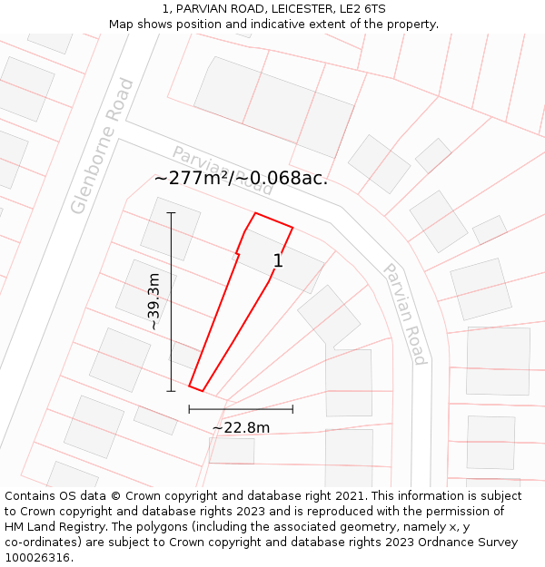 1, PARVIAN ROAD, LEICESTER, LE2 6TS: Plot and title map