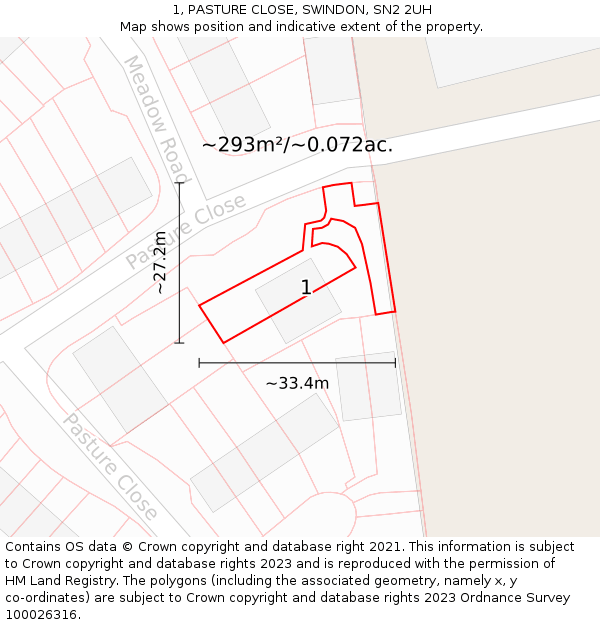1, PASTURE CLOSE, SWINDON, SN2 2UH: Plot and title map
