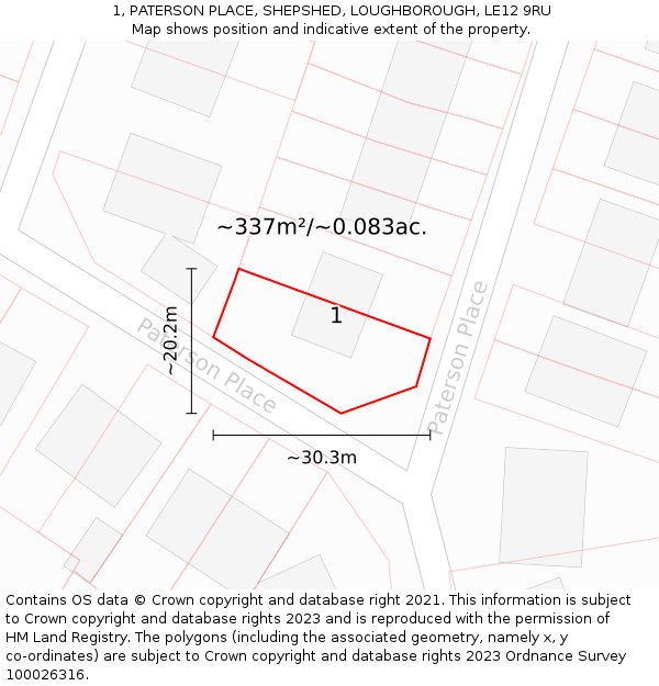 1, PATERSON PLACE, SHEPSHED, LOUGHBOROUGH, LE12 9RU: Plot and title map