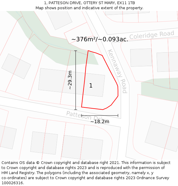 1, PATTESON DRIVE, OTTERY ST MARY, EX11 1TB: Plot and title map