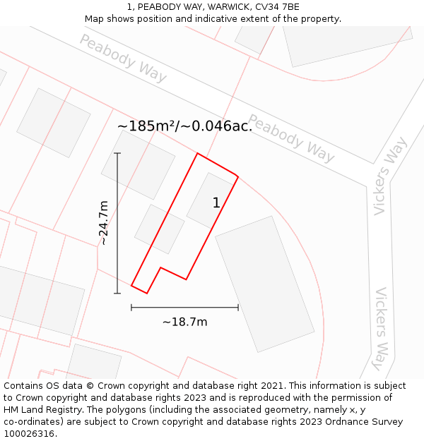 1, PEABODY WAY, WARWICK, CV34 7BE: Plot and title map