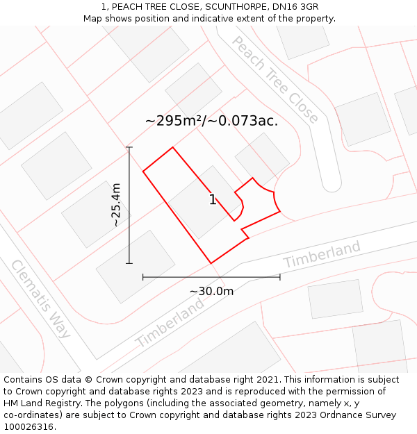 1, PEACH TREE CLOSE, SCUNTHORPE, DN16 3GR: Plot and title map