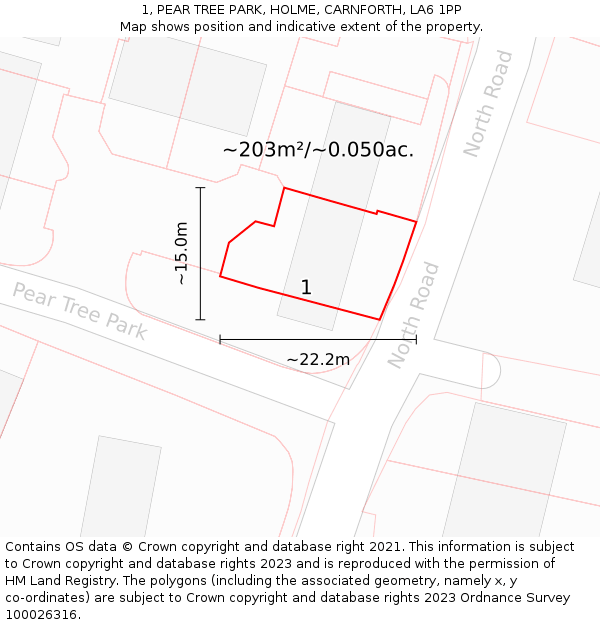 1, PEAR TREE PARK, HOLME, CARNFORTH, LA6 1PP: Plot and title map
