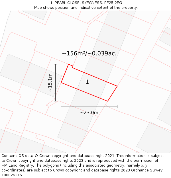 1, PEARL CLOSE, SKEGNESS, PE25 2EG: Plot and title map