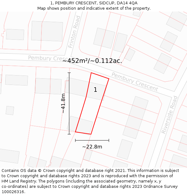 1, PEMBURY CRESCENT, SIDCUP, DA14 4QA: Plot and title map