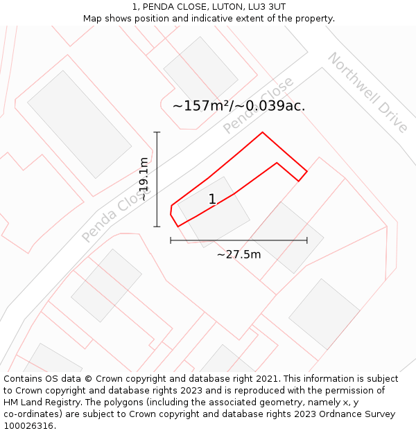 1, PENDA CLOSE, LUTON, LU3 3UT: Plot and title map