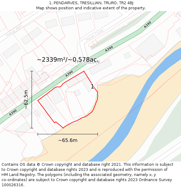 1, PENDARVES, TRESILLIAN, TRURO, TR2 4BJ: Plot and title map