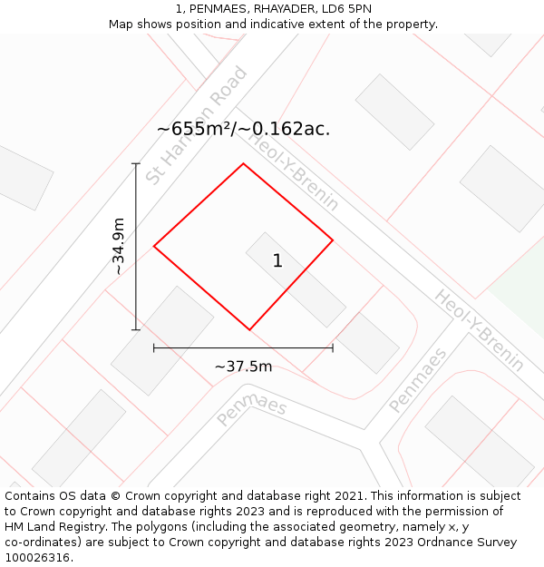 1, PENMAES, RHAYADER, LD6 5PN: Plot and title map