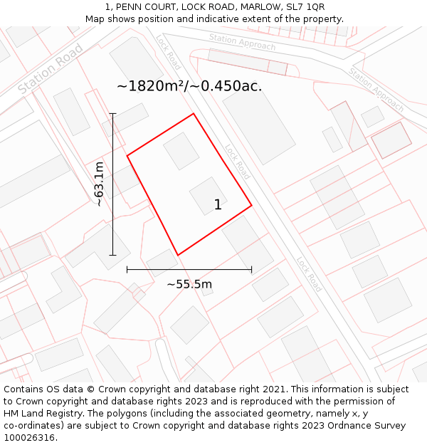 1, PENN COURT, LOCK ROAD, MARLOW, SL7 1QR: Plot and title map