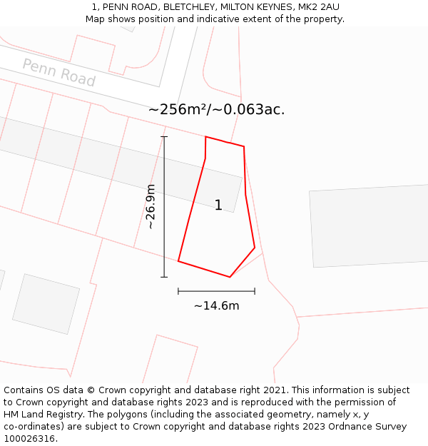 1, PENN ROAD, BLETCHLEY, MILTON KEYNES, MK2 2AU: Plot and title map