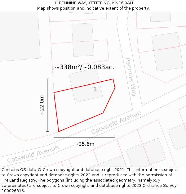 1, PENNINE WAY, KETTERING, NN16 9AU: Plot and title map