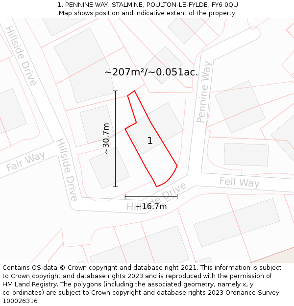 1, PENNINE WAY, STALMINE, POULTON-LE-FYLDE, FY6 0QU: Plot and title map