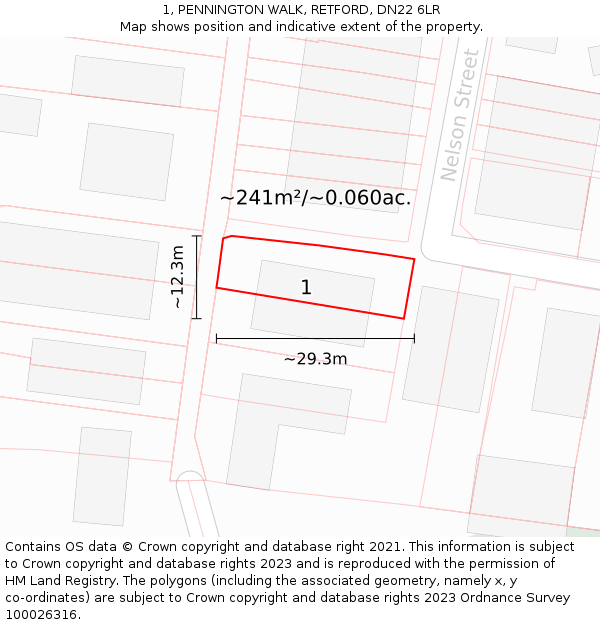 1, PENNINGTON WALK, RETFORD, DN22 6LR: Plot and title map