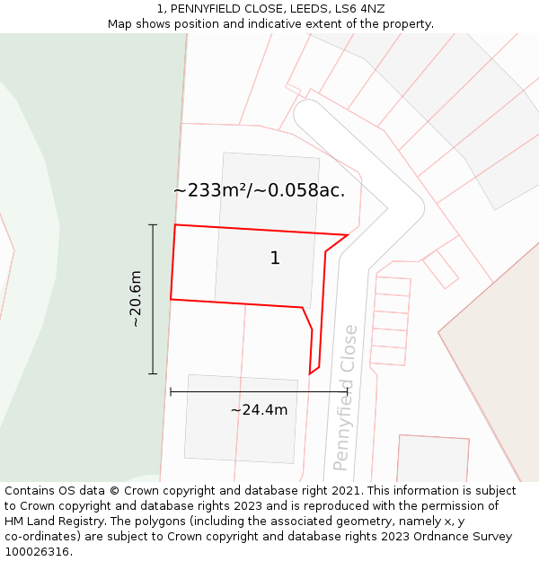 1, PENNYFIELD CLOSE, LEEDS, LS6 4NZ: Plot and title map