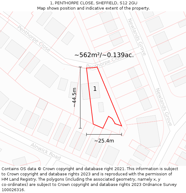 1, PENTHORPE CLOSE, SHEFFIELD, S12 2GU: Plot and title map