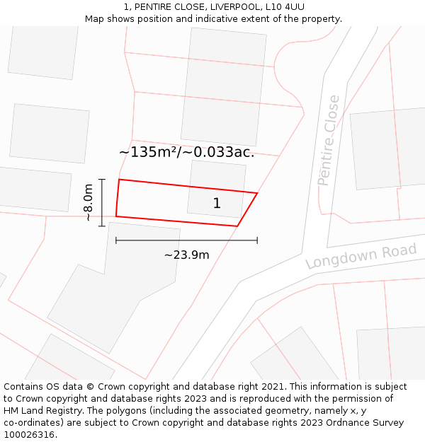 1, PENTIRE CLOSE, LIVERPOOL, L10 4UU: Plot and title map