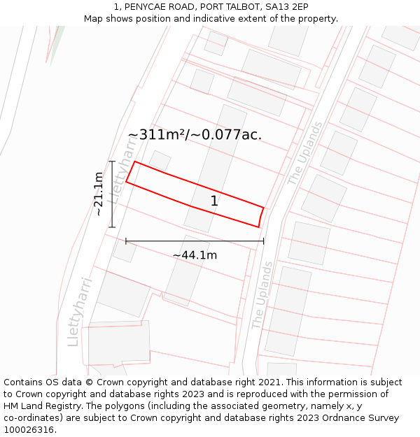 1, PENYCAE ROAD, PORT TALBOT, SA13 2EP: Plot and title map