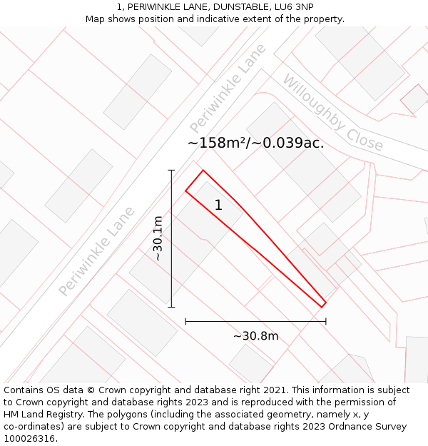 1, PERIWINKLE LANE, DUNSTABLE, LU6 3NP: Plot and title map