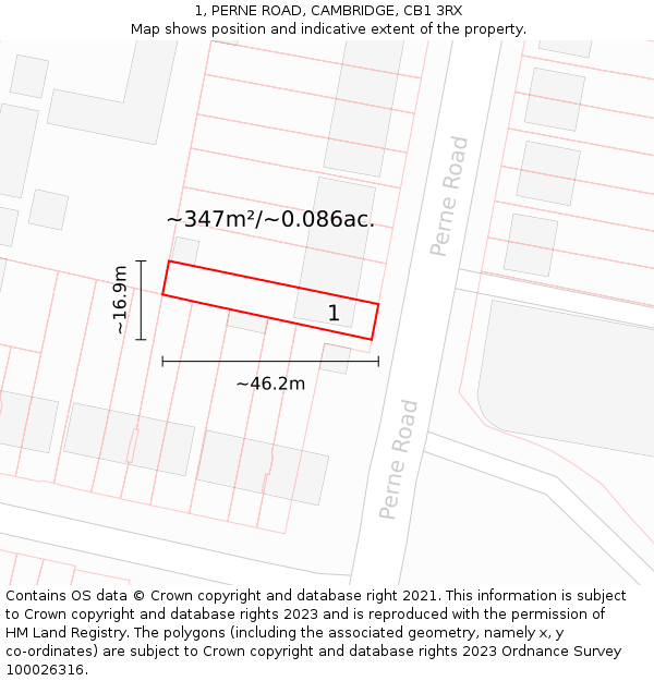 1, PERNE ROAD, CAMBRIDGE, CB1 3RX: Plot and title map