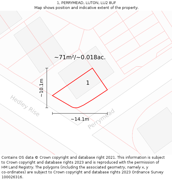 1, PERRYMEAD, LUTON, LU2 8UF: Plot and title map