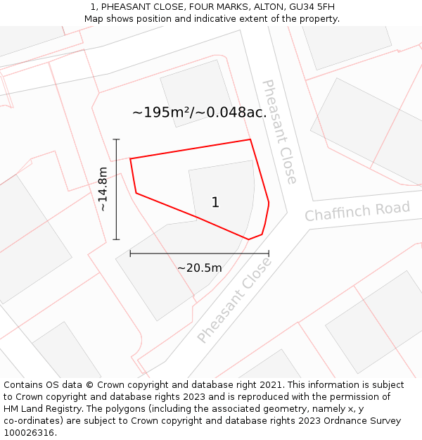 1, PHEASANT CLOSE, FOUR MARKS, ALTON, GU34 5FH: Plot and title map