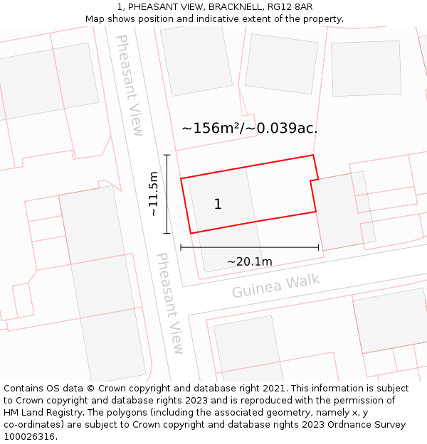 1, PHEASANT VIEW, BRACKNELL, RG12 8AR: Plot and title map