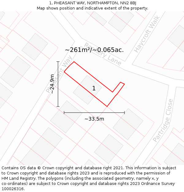 1, PHEASANT WAY, NORTHAMPTON, NN2 8BJ: Plot and title map