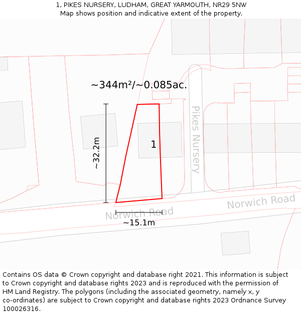 1, PIKES NURSERY, LUDHAM, GREAT YARMOUTH, NR29 5NW: Plot and title map