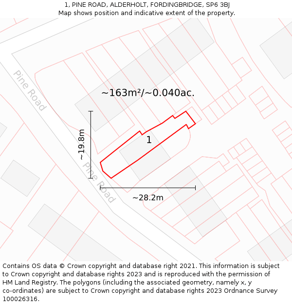1, PINE ROAD, ALDERHOLT, FORDINGBRIDGE, SP6 3BJ: Plot and title map