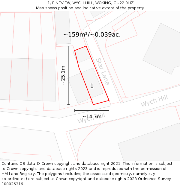 1, PINEVIEW, WYCH HILL, WOKING, GU22 0HZ: Plot and title map