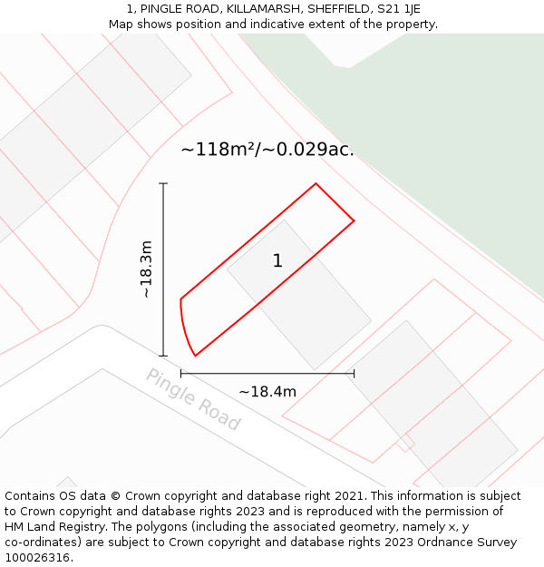 1, PINGLE ROAD, KILLAMARSH, SHEFFIELD, S21 1JE: Plot and title map