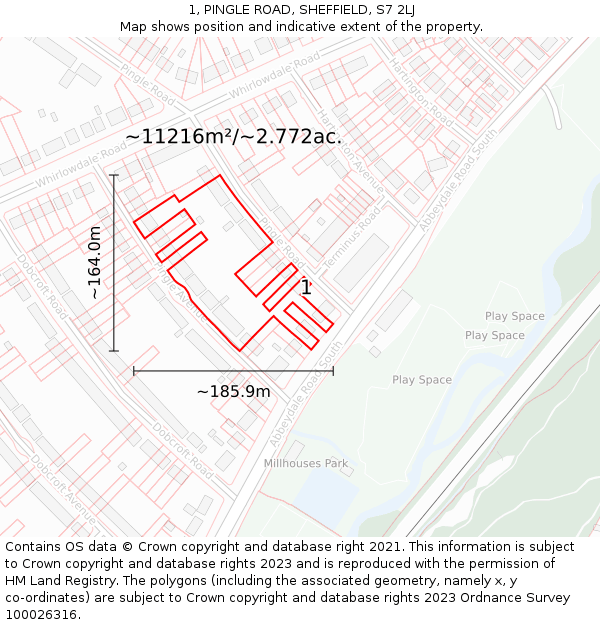 1, PINGLE ROAD, SHEFFIELD, S7 2LJ: Plot and title map